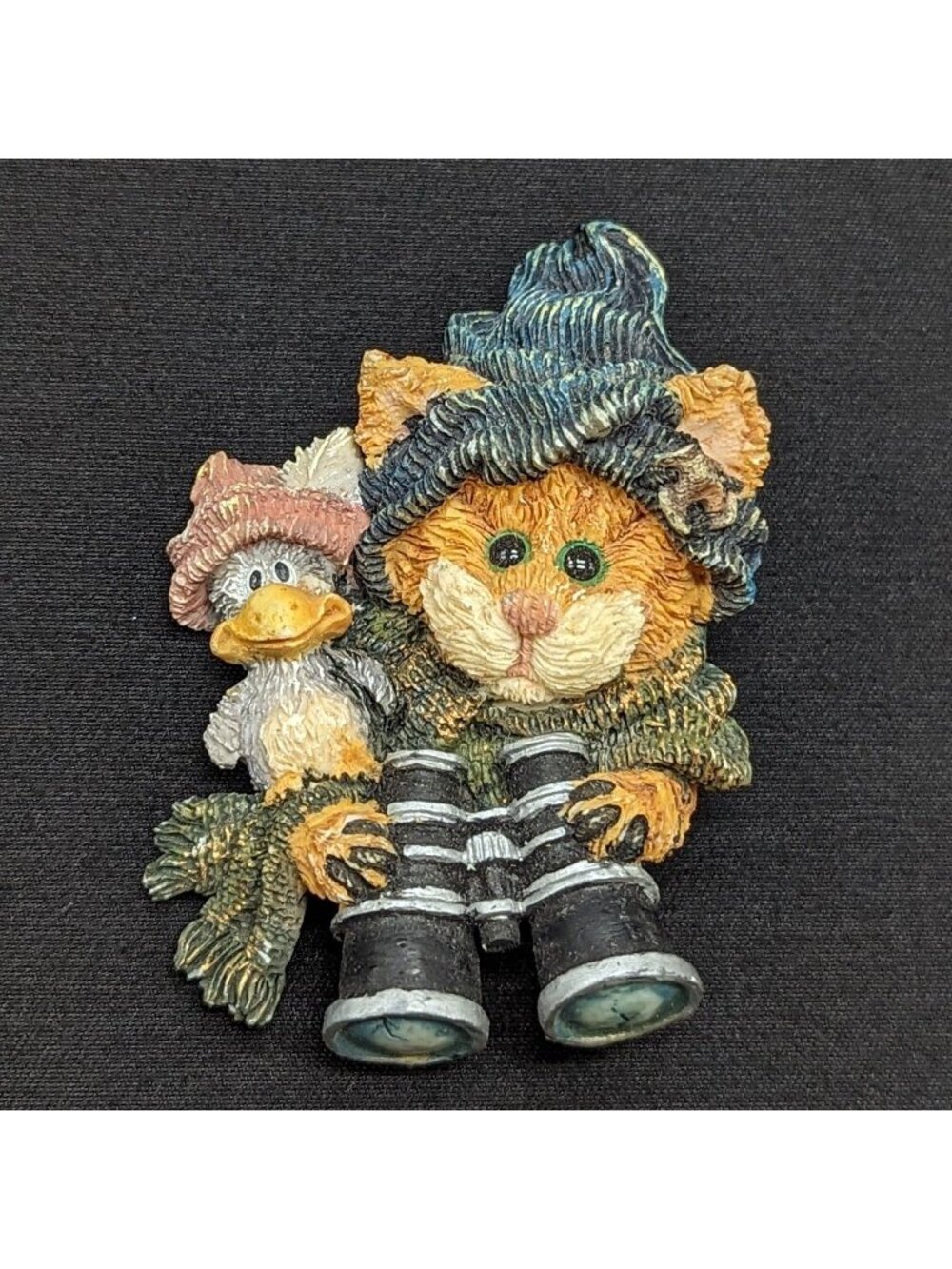 Vintage Boyds Bears & Friends Audubon Bird Watching Cat Brooch Resin Retired